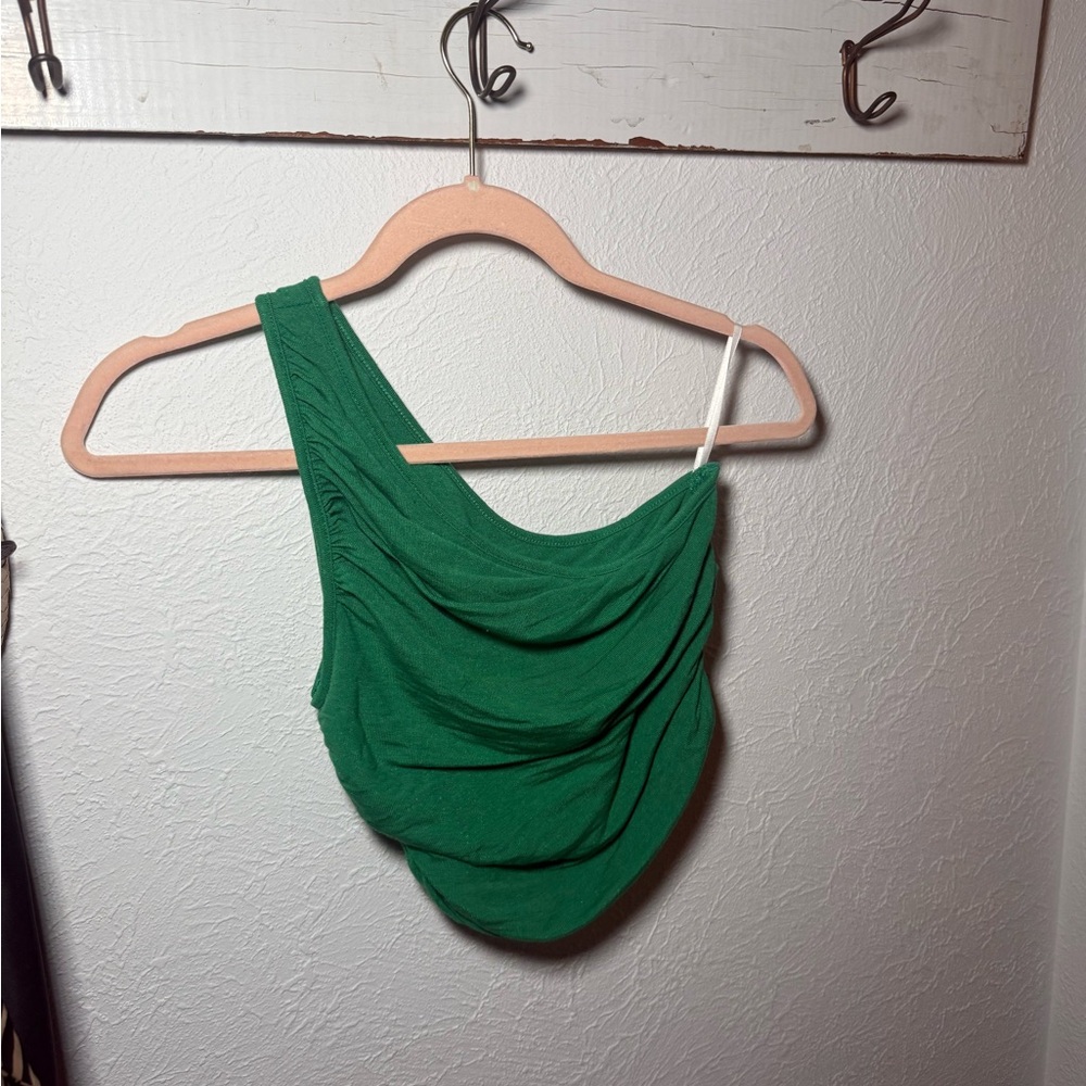 Green One-Shoulder Draped Top